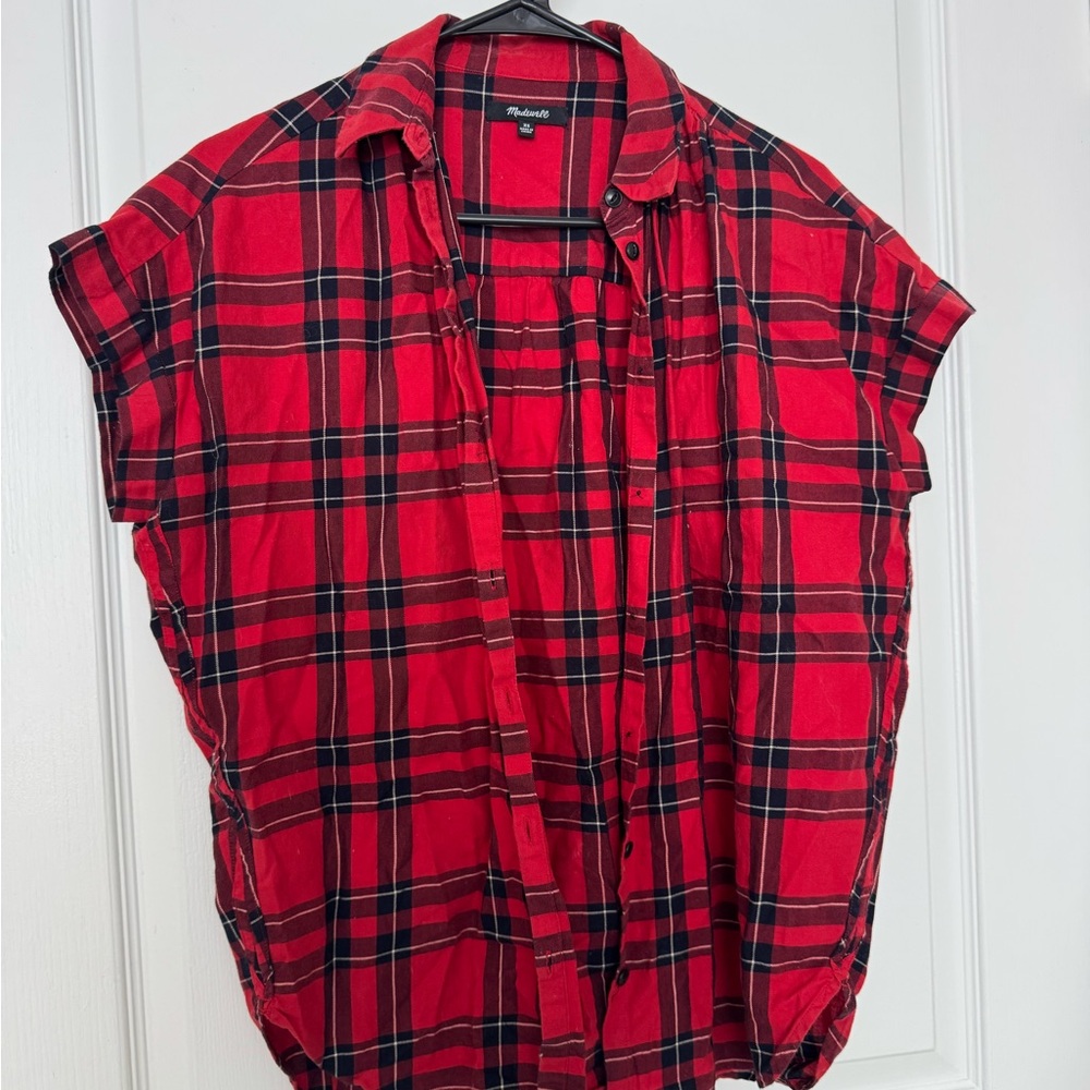 Madewell Red and Black Plaid Button-Up Shirt
